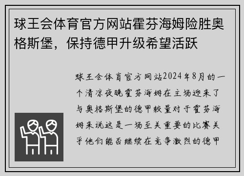 球王会体育官方网站霍芬海姆险胜奥格斯堡，保持德甲升级希望活跃